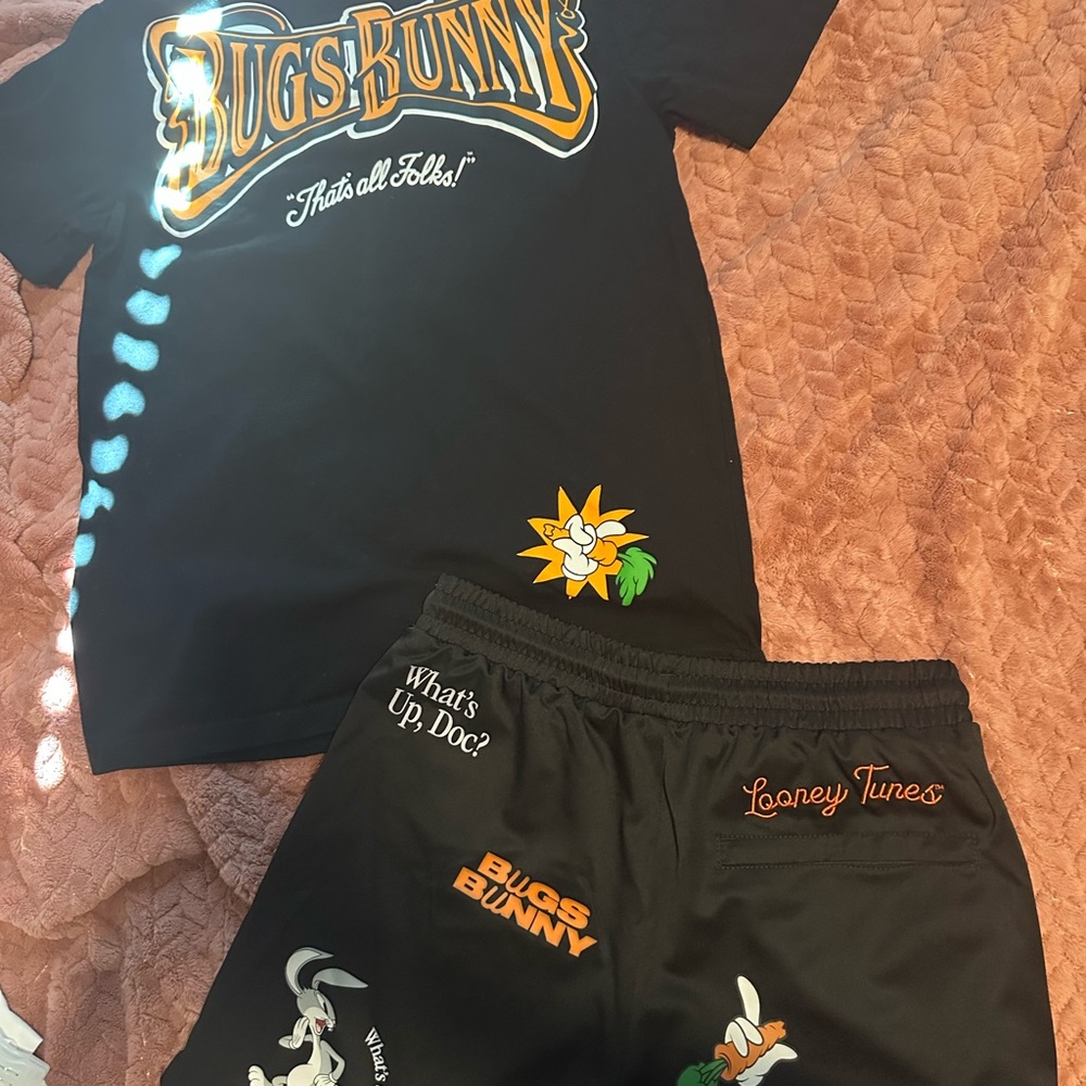 Bugs Bunny Black Graphic T-Shirt and Shorts Set
